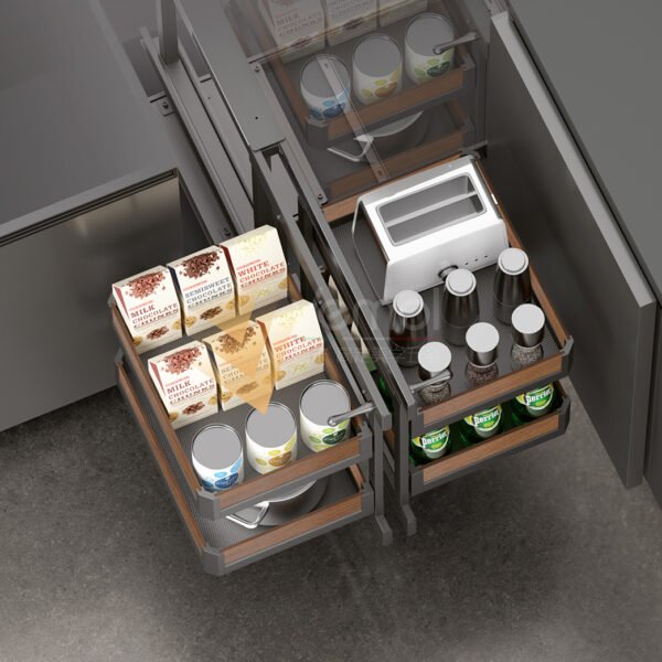 FINE3.0 series full-pull small monster corner pull-out basket (walnut wood)